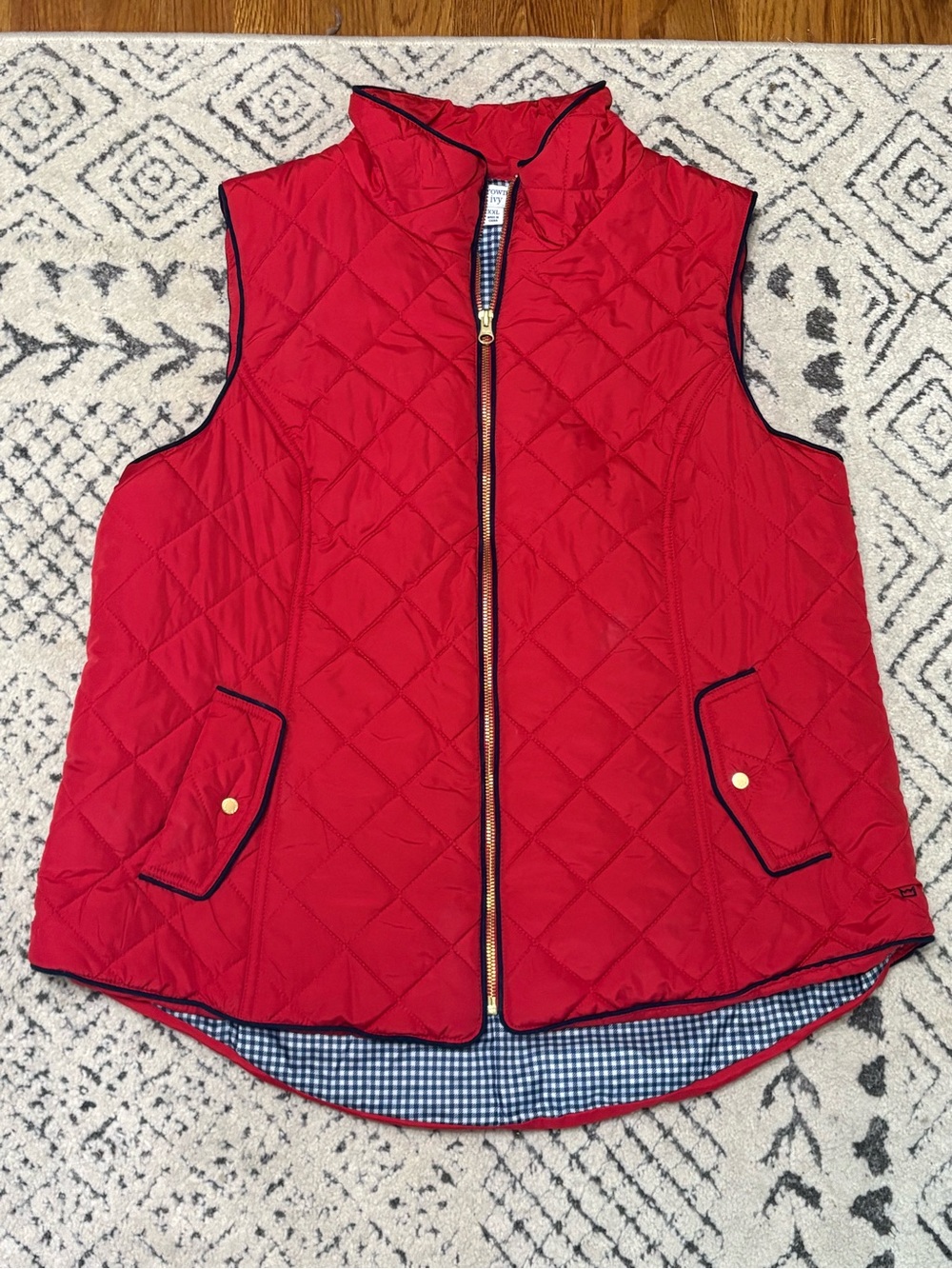 Crown & Ivy Red Quilted Puffer Vest Gingham Lined Preppy Coastal Womens XXL